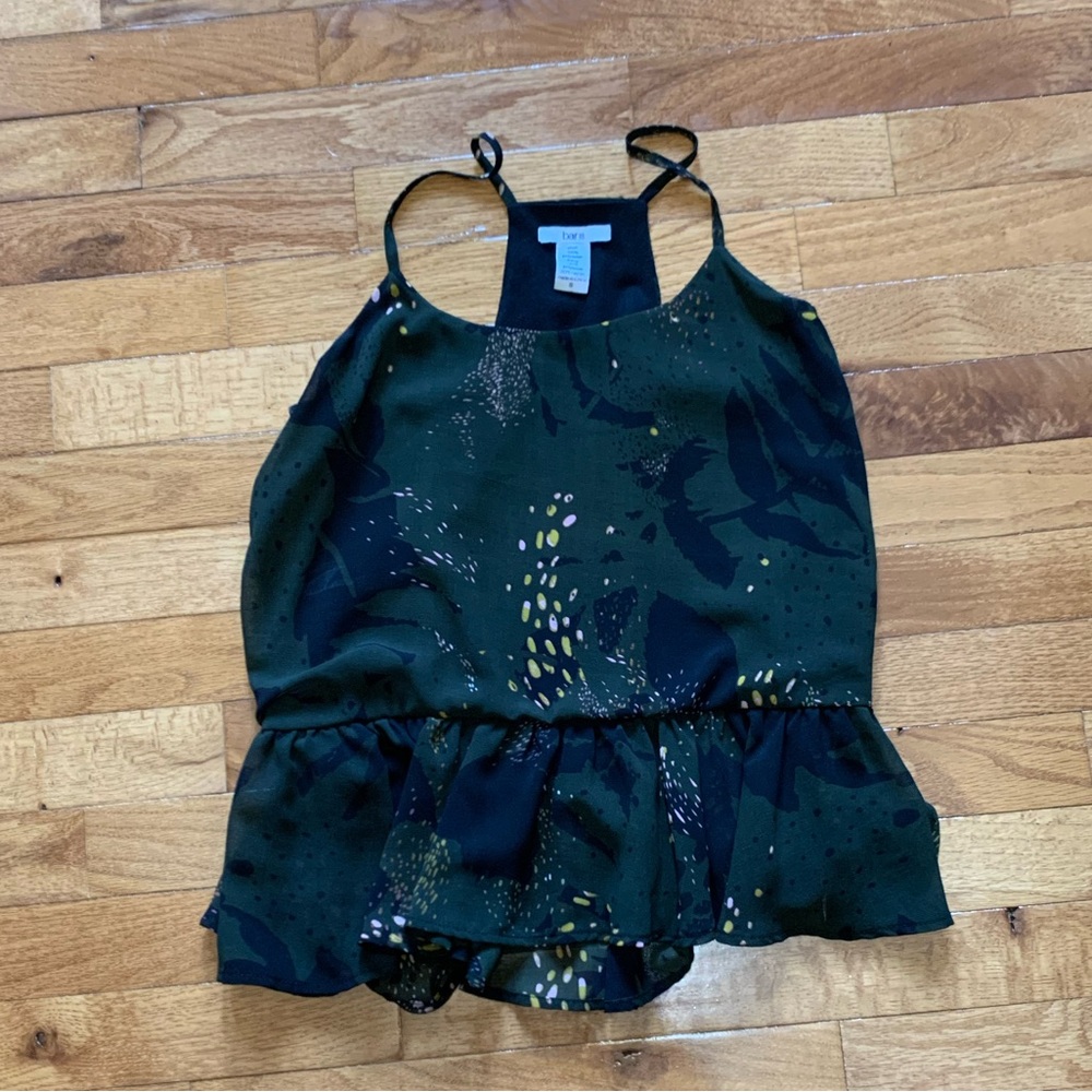 bar III tank top dark green with design like new worn once